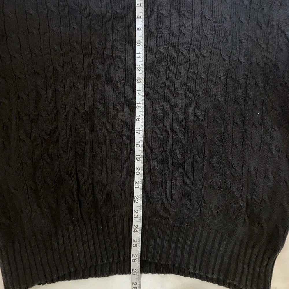 VTG‎ 90's Polo Ralph Lauren Black Cable Knit Cotton Crest Crew Neck Sweater XXL